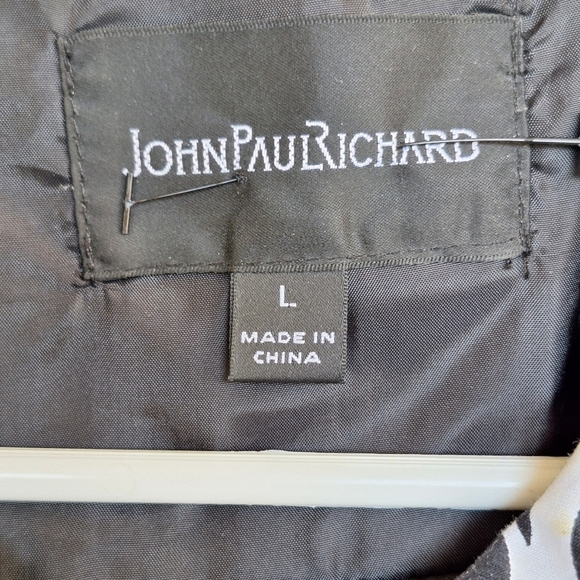 JohnPaul Richard Cropped FullCut Jacket SzL Blk/Wht Print Collar 3/4Sleeves NWOT - Picture 3 of 10